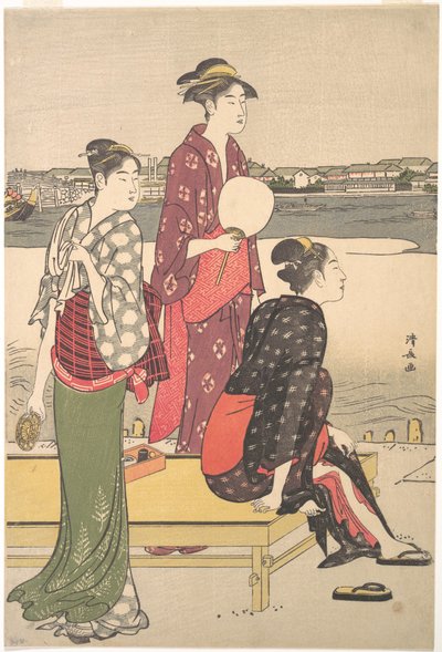 Ukiyo-e Full-Colour Print of Three Beauties by Torii Kiyonaga by Torii Kiyonaga